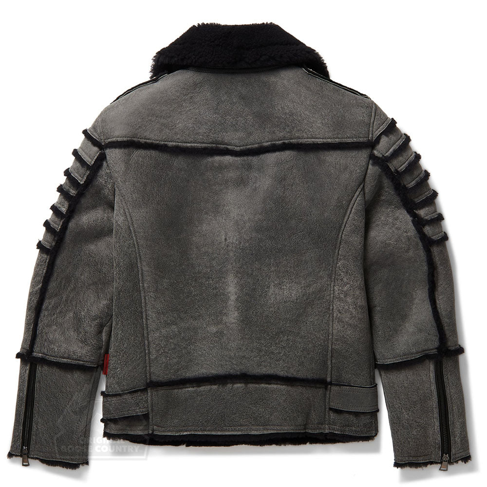 Men Gray B3 Flight Shearling Fur Collar Aviator RAF Sheepskin Leather Jacket