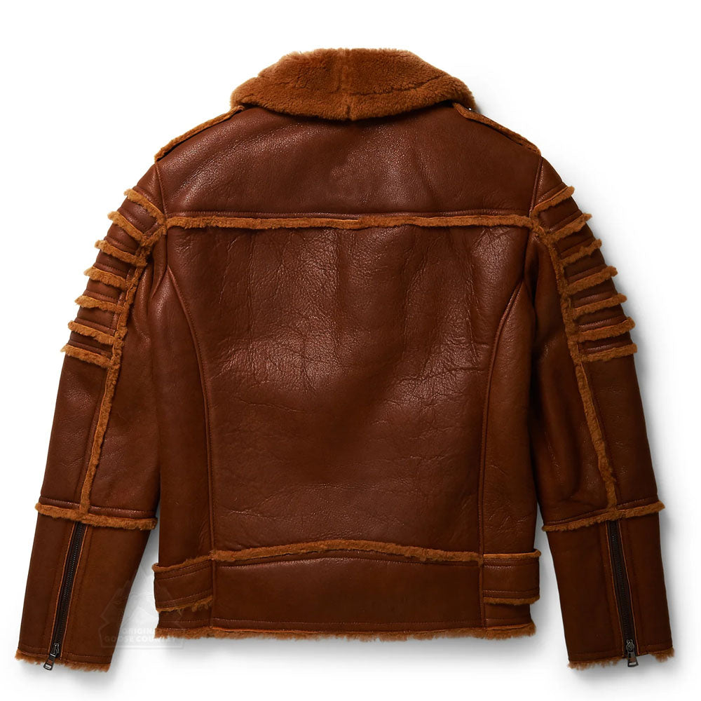 Men Brown Sheepskin B3 Aviator Moto Fur Shearling Leather Jacket