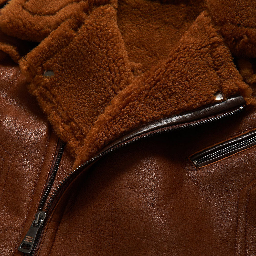 Men Brown Sheepskin B3 Aviator Moto Fur Shearling Leather Jacket