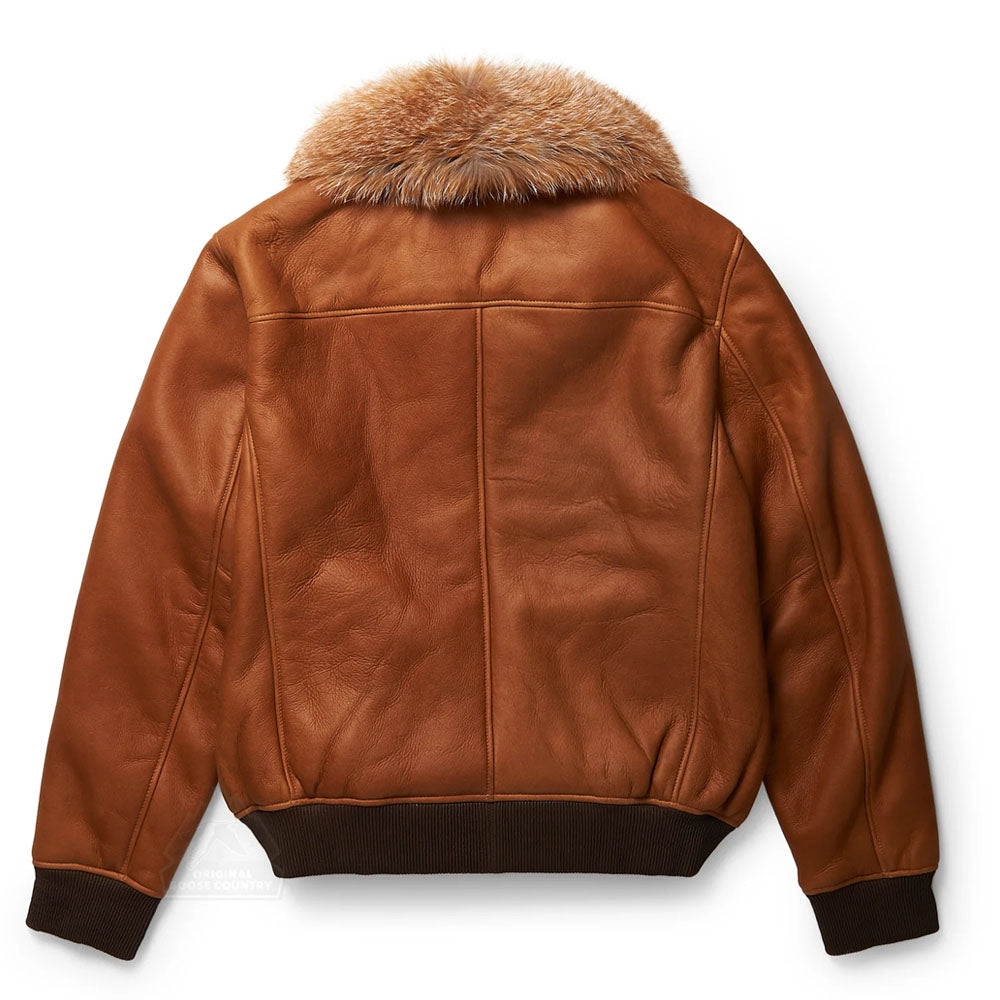 Men Brown Bomber Aviator Sheepskin Fur Collar B3 Leather Jacket
