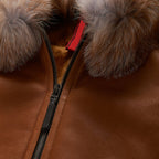 Men Brown Bomber Aviator Sheepskin Fur Collar B3 Leather Jacket