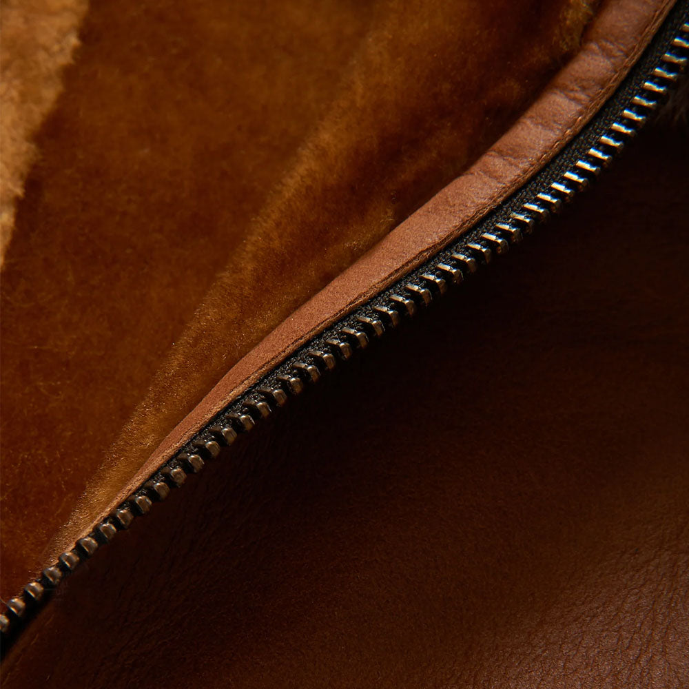 Men Brown Bomber Aviator Sheepskin Fur Collar B3 Leather Jacket