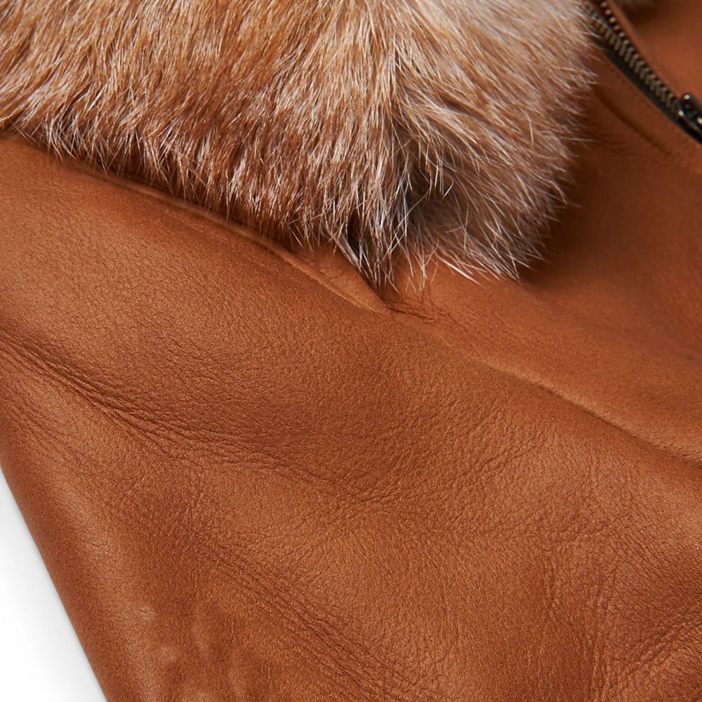 Men Brown Bomber Aviator Sheepskin Fur Collar B3 Leather Jacket