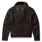 Men Dark Brown Sheepskin Airforce B3 Aviator Fur Collar Leather Jacket