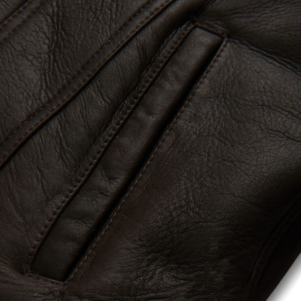 Men Dark Brown Sheepskin Airforce B3 Aviator Fur Collar Leather Jacket