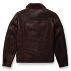 Men Chocolate Brown Trucker Aviator Sheepskin B3 Fur Shearling Leather Jacket