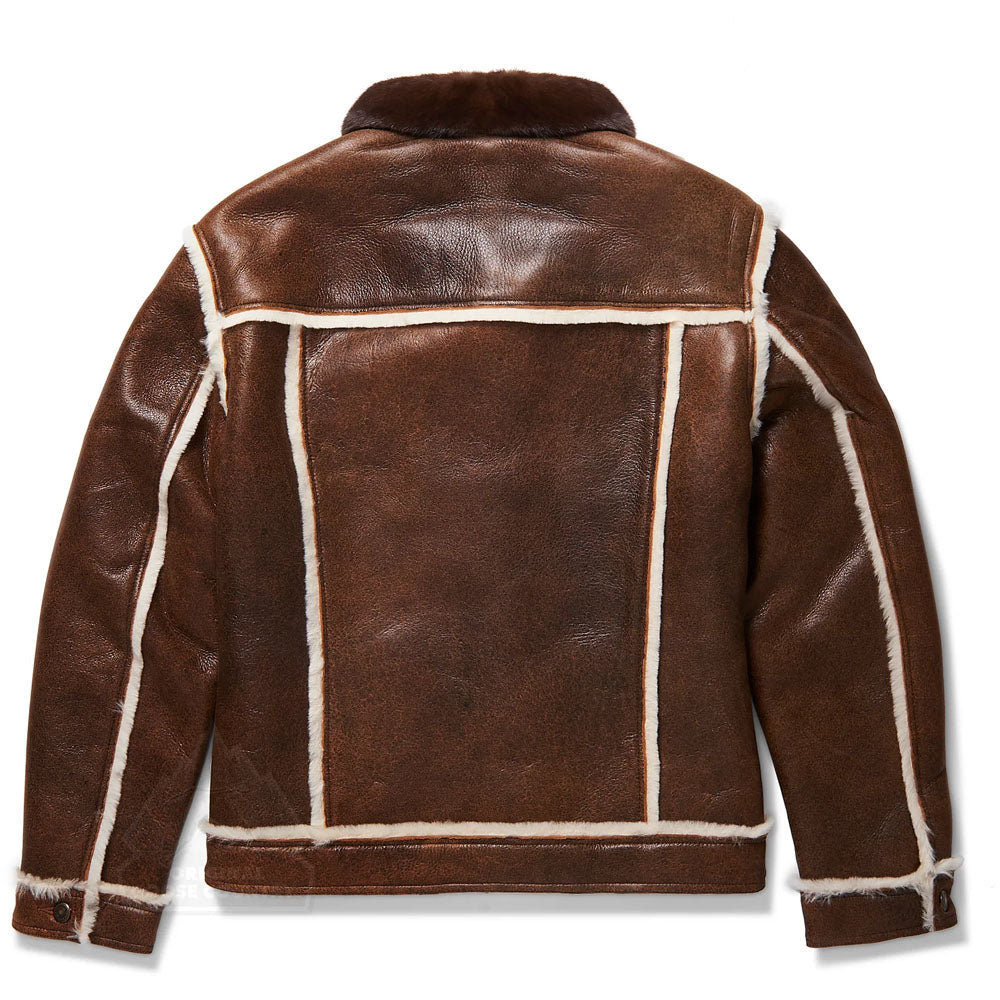 Men Brown Aviator Flight Sheepskin Fur Pilot B3 Shearling Leather Jacket