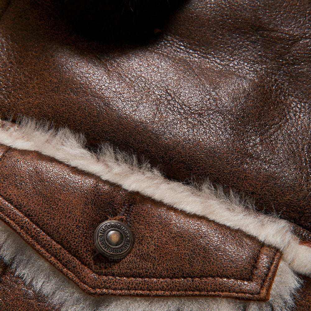Men Brown Aviator Flight Sheepskin Fur Pilot B3 Shearling Leather Jacket