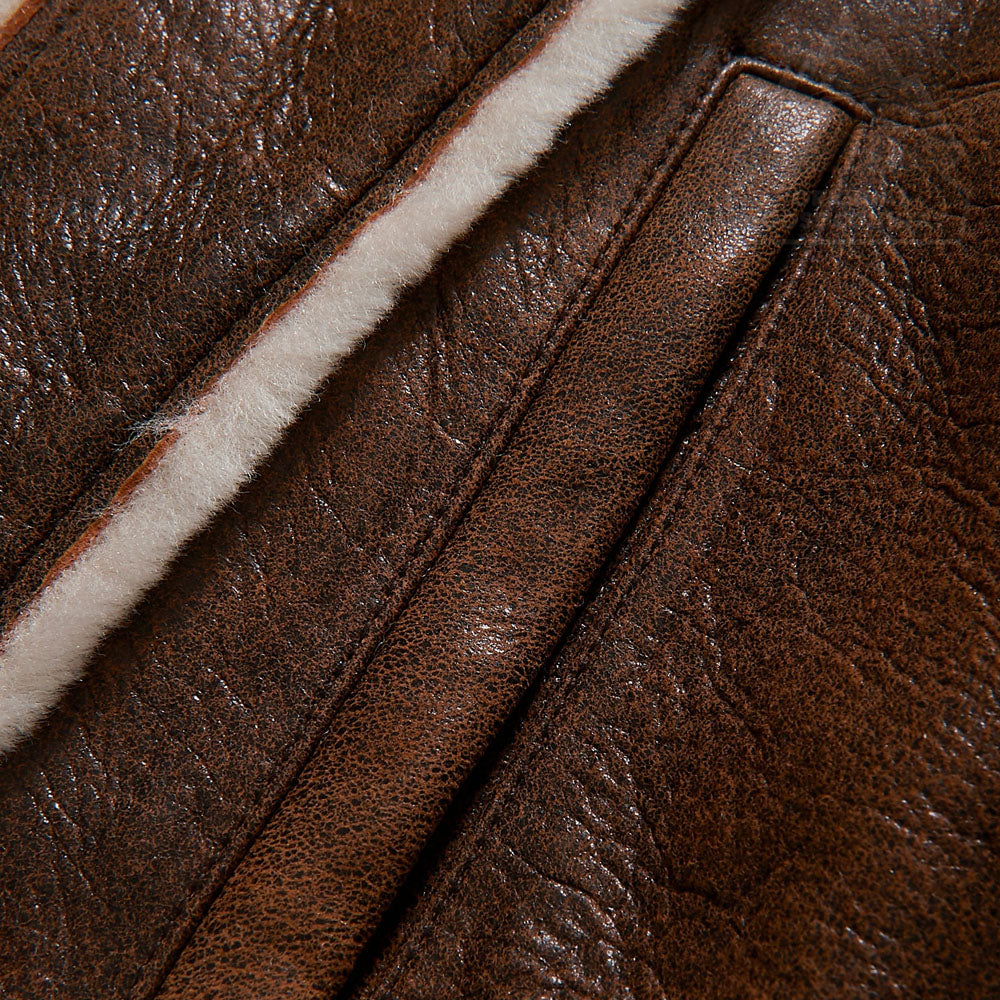 Men Brown Aviator Flight Sheepskin Fur Pilot B3 Shearling Leather Jacket