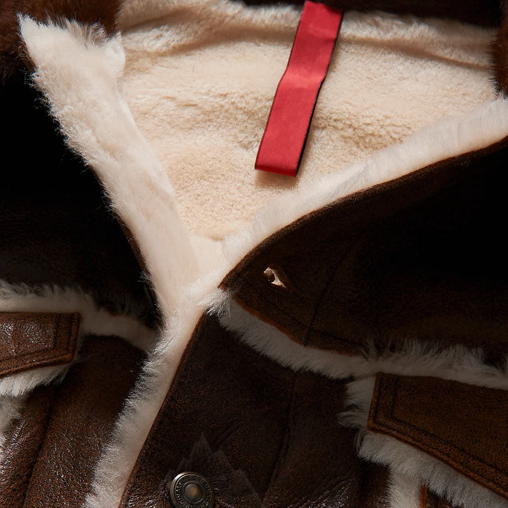 Men Brown Aviator Flight Sheepskin Fur Pilot B3 Shearling Leather Jacket
