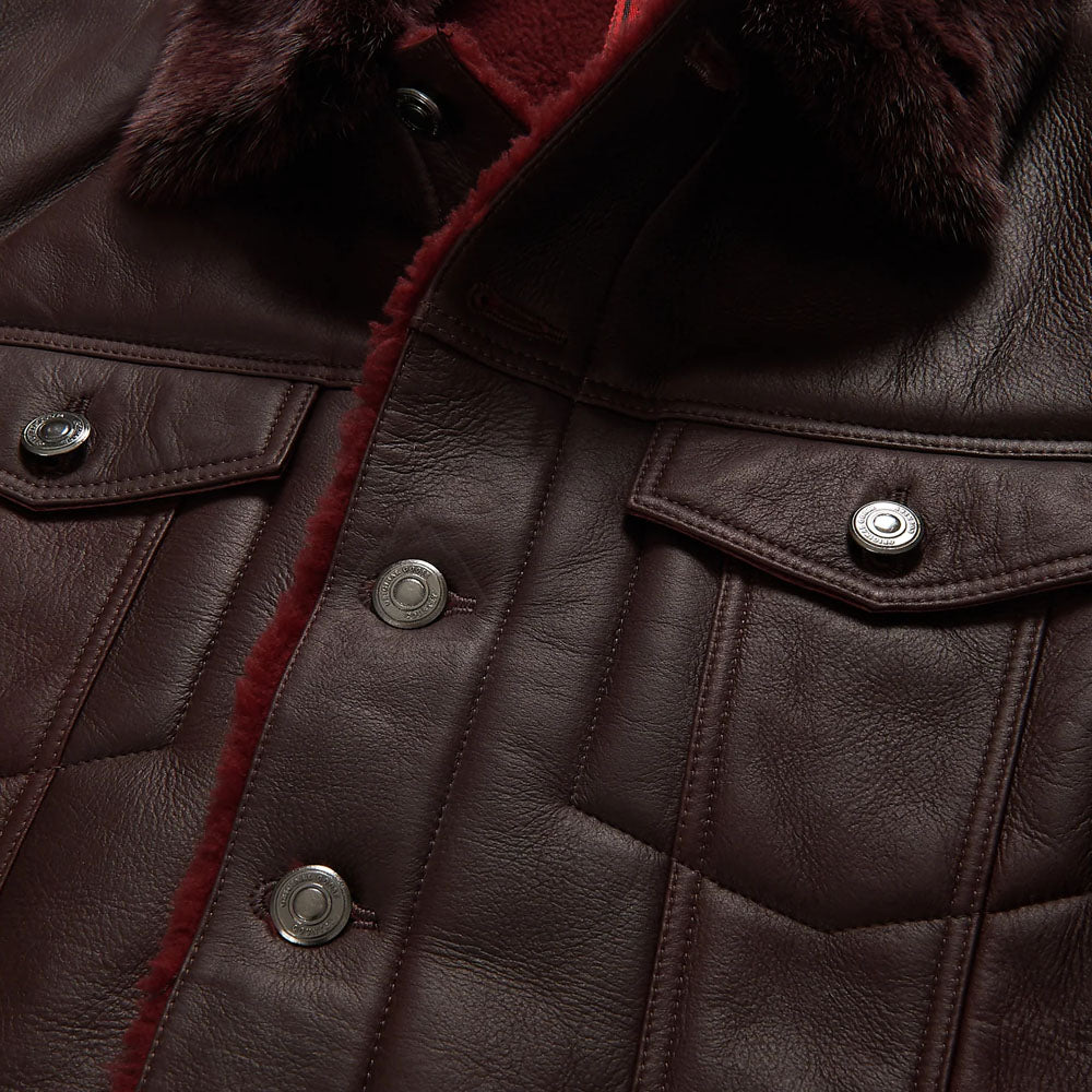 Men Chocolate Brown Trucker Aviator Sheepskin B3 Fur Shearling Leather Jacket