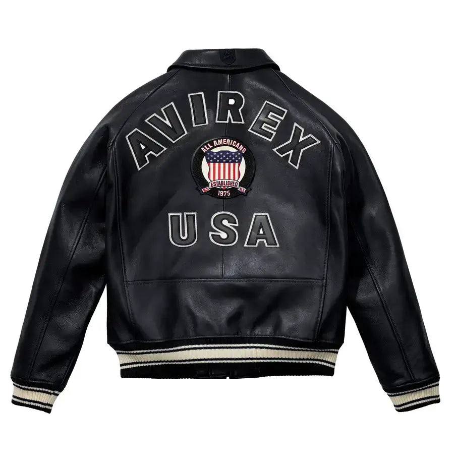 Avirex Black Streetwear Genuine Cowhide leather Jacket