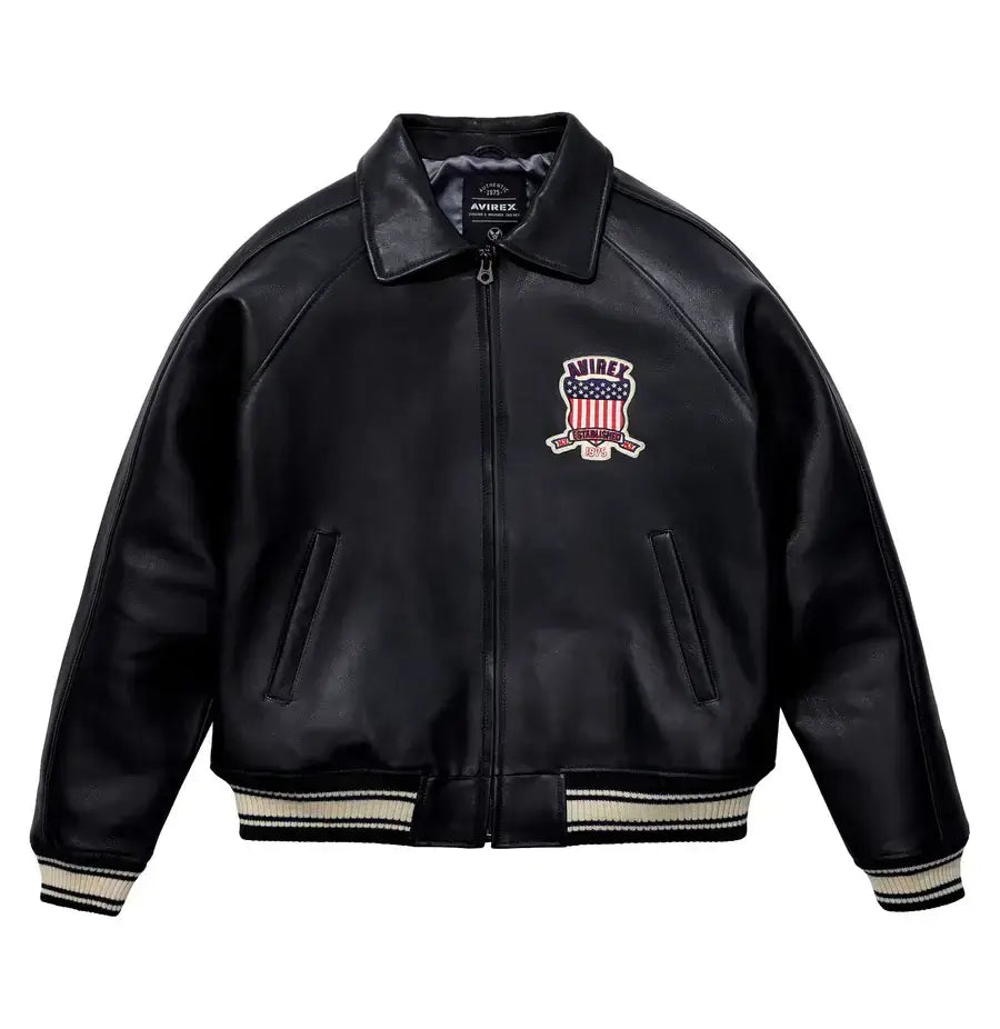 Avirex Black Streetwear Genuine Cowhide leather Jacket