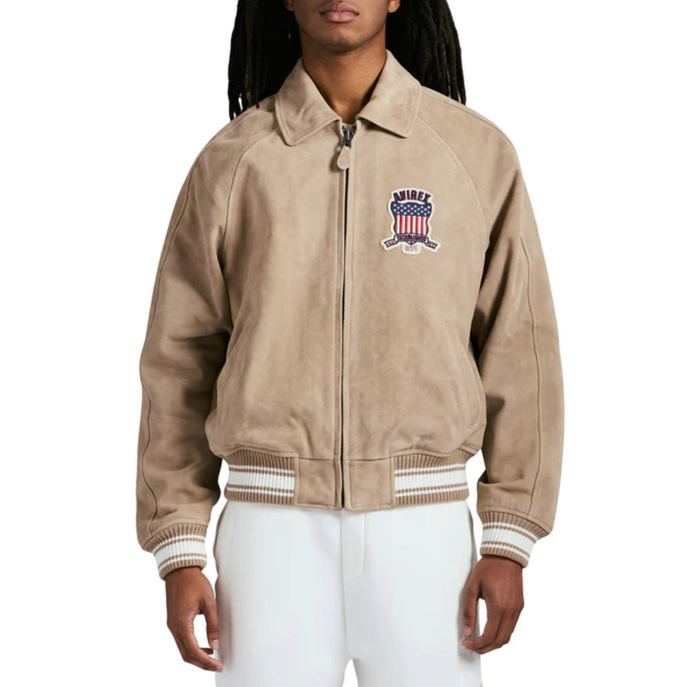 Men’s Limited Edition Avirex Suede Bomber Jacket – Vintage Varsity Style