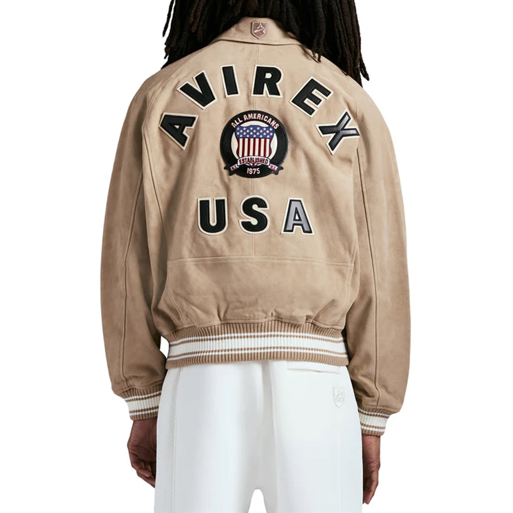 Men’s Limited Edition Avirex Suede Bomber Jacket – Vintage Varsity Style