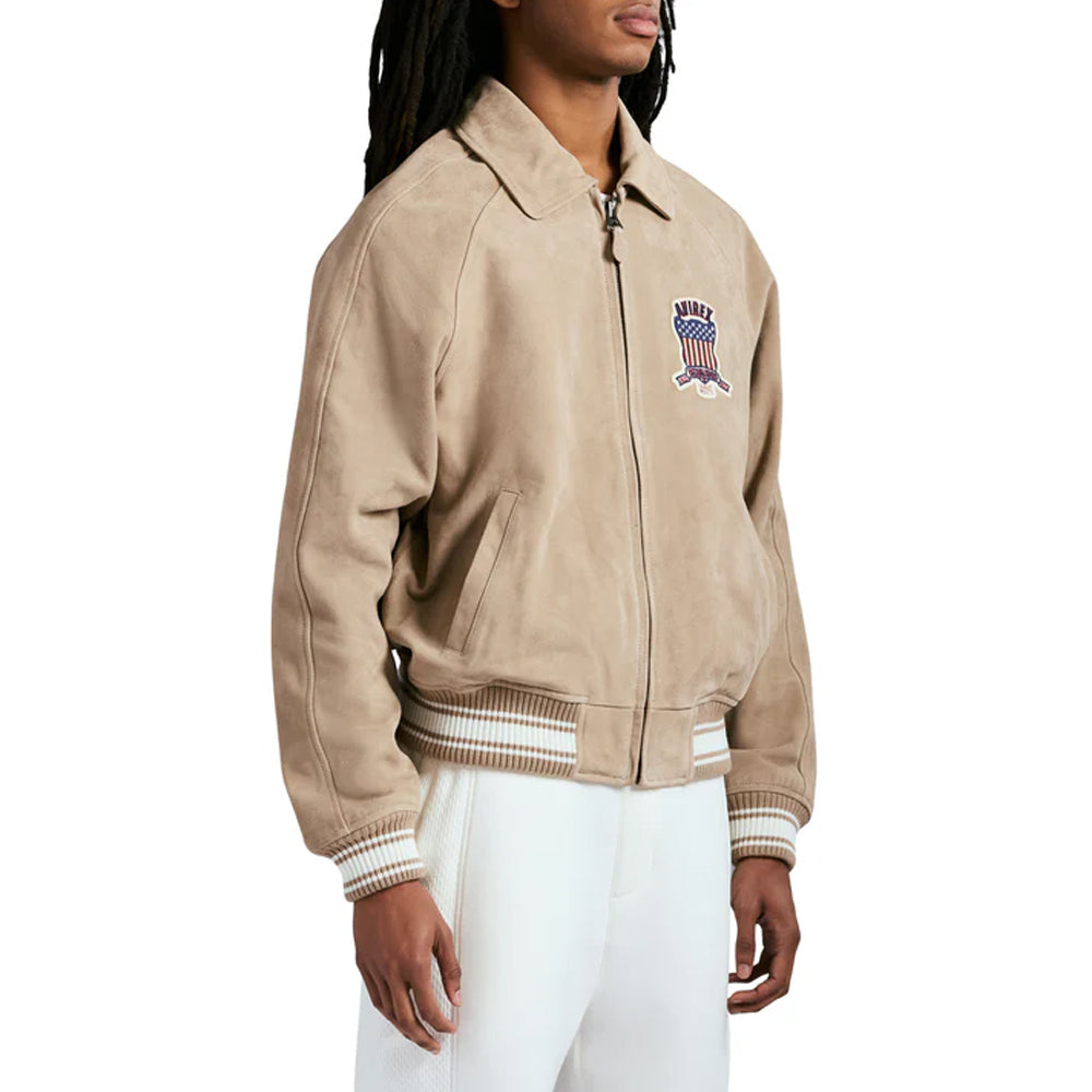 Men’s Limited Edition Avirex Suede Bomber Jacket – Vintage Varsity Style