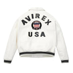 White Avirex Varsity Bomber Jacket – Embroidered Crest, Classic Street Style Jacket