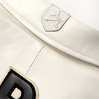 White Avirex Varsity Bomber Jacket – Embroidered Crest, Classic Street Style Jacket
