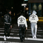White Avirex Varsity Bomber Jacket – Embroidered Crest, Classic Street Style Jacket