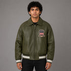 Avirex Green Sheepskin Leather Flight Bomber Jacket for Men