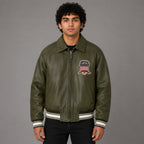 Avirex Green Sheepskin Leather Flight Bomber Jacket for Men