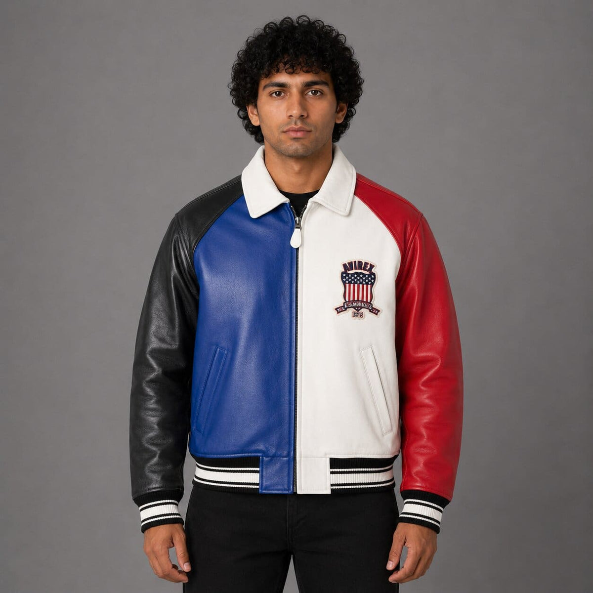 Avirex Multicolor Icon Sheepskin Leather Bomber Jacket Men