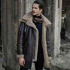 Men's Sheepskin B3 Flight Jacket Men’s Shearling Aviator Fur Long Jacket Coat