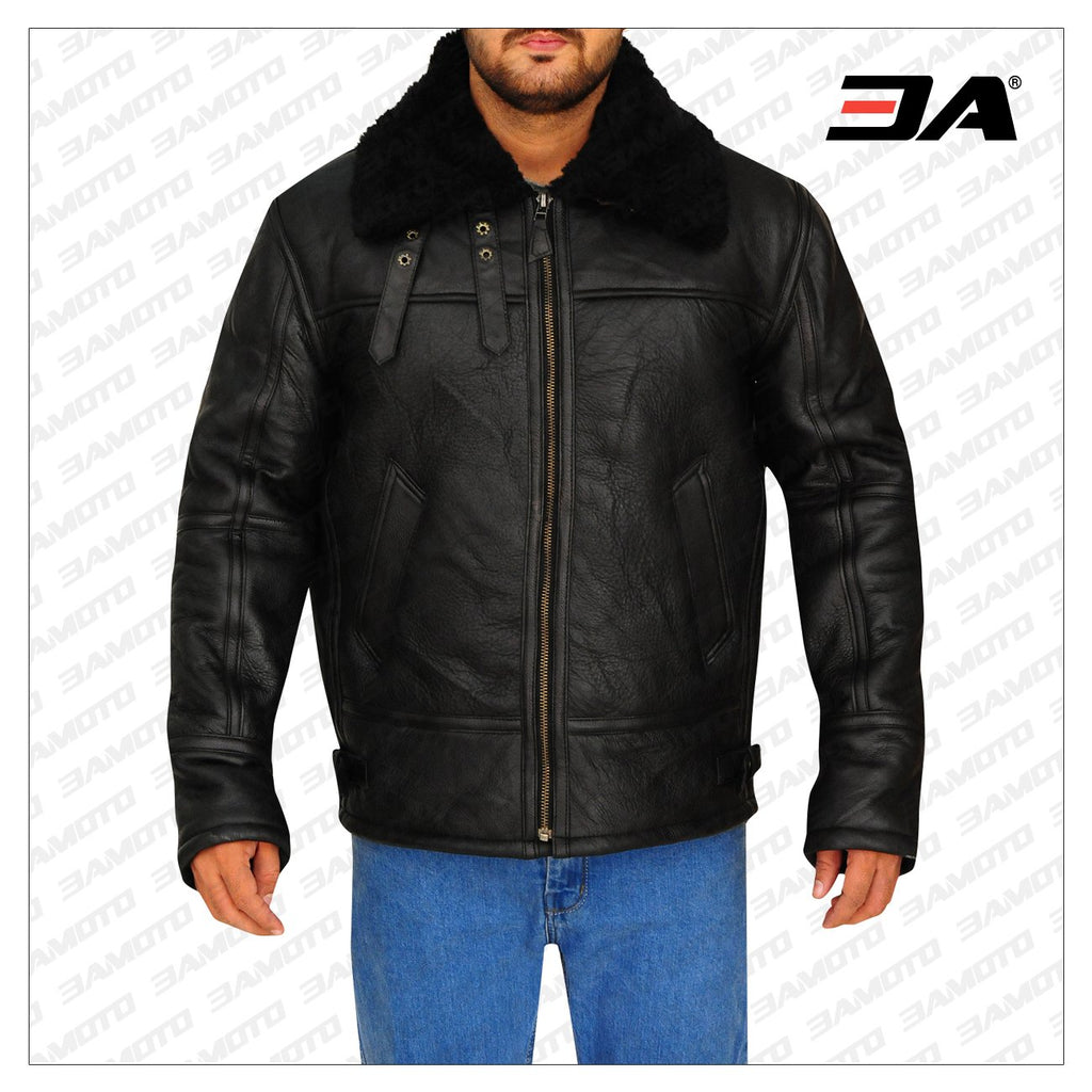 B3 Aviator Bomber Sheepskin Black Jacket