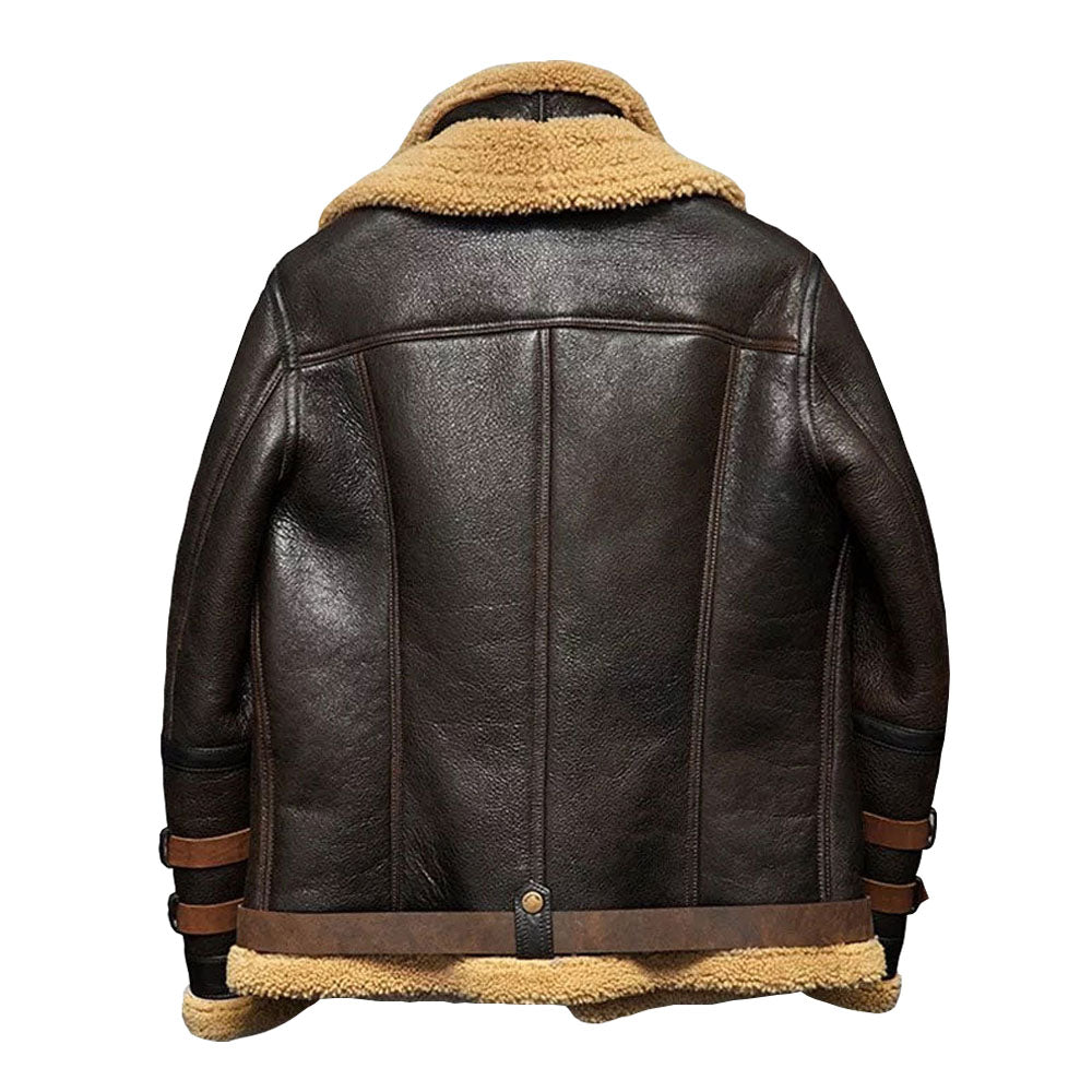 Men Flight Aviator Sheepskin Pilot Fur Bomber Brown Leather Jacket