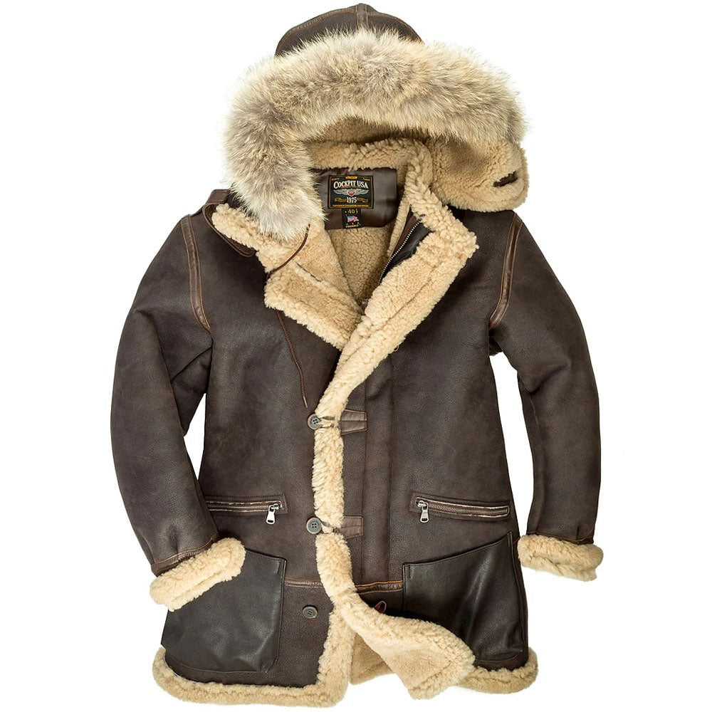 B-3 Flight RAF Bomber Brown Fur Shearling Leather Jacket