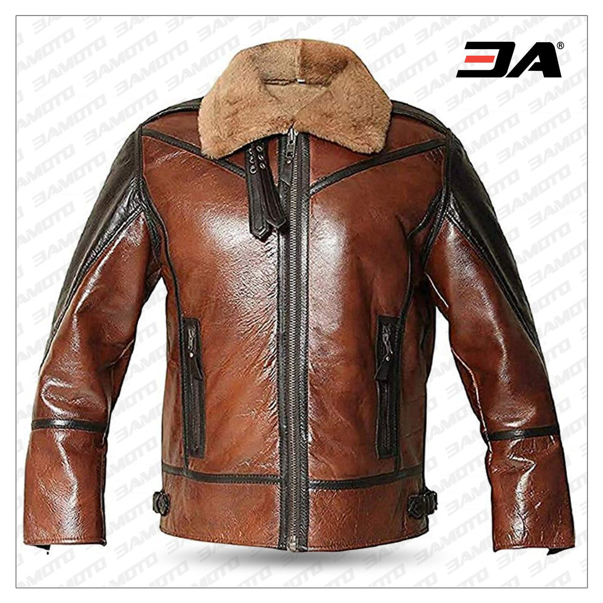 B3 RAF Aviator Men's Shearling Flying Bomber Genuine Leather Jacket Brown Shearling Leather