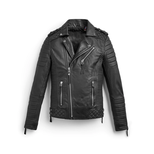 MotoFashion Black Biker Leather Motorbike Jacket For Men