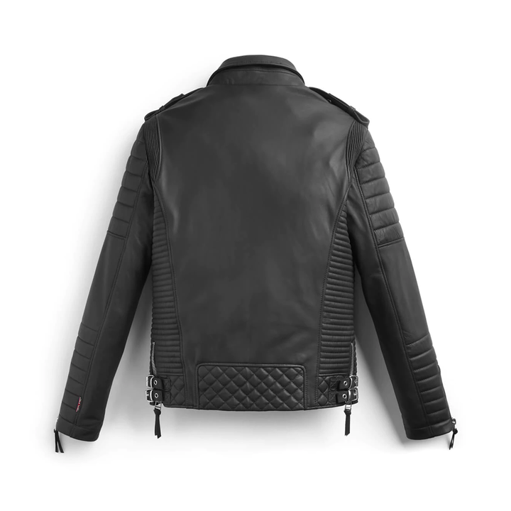 MotoFashion Black Biker Leather Motorbike Jacket For Men