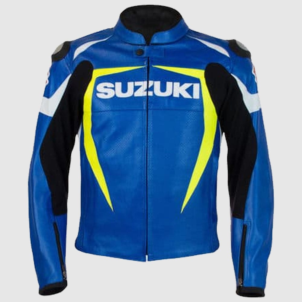 BLUE SUZUKI Motorcycle Real Leather Motogp Jacket