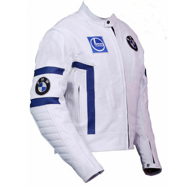 Handmade Men’s White Leather BMW Biker Jacket