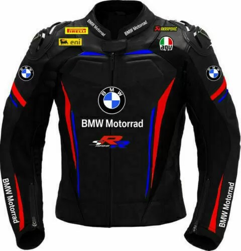BMW MOTORRAD BLACK MOTORCYCLE BLACK LEATHER RACING JACKET WITH CUSTOM WORK
