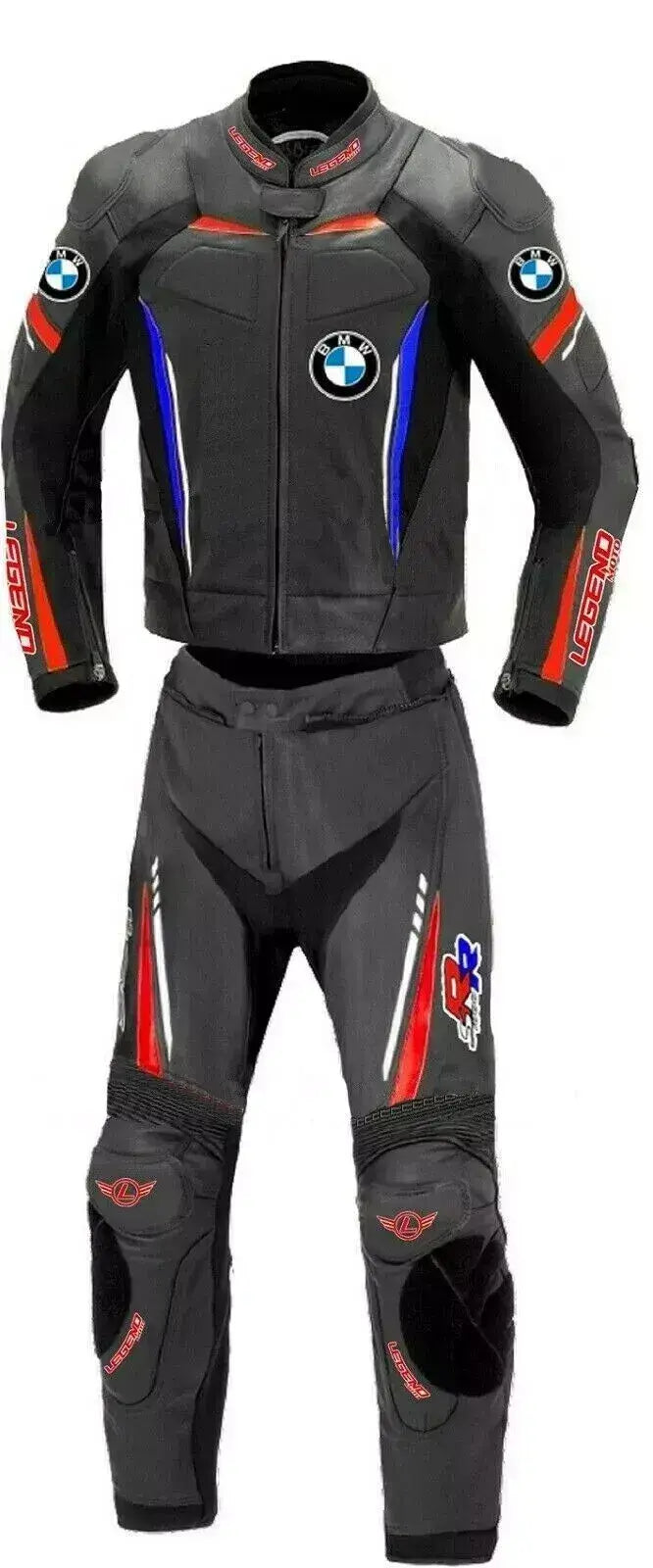 BMW Black Motorcycle Racing 2 Piece Genuine Cowhide Leather Suit