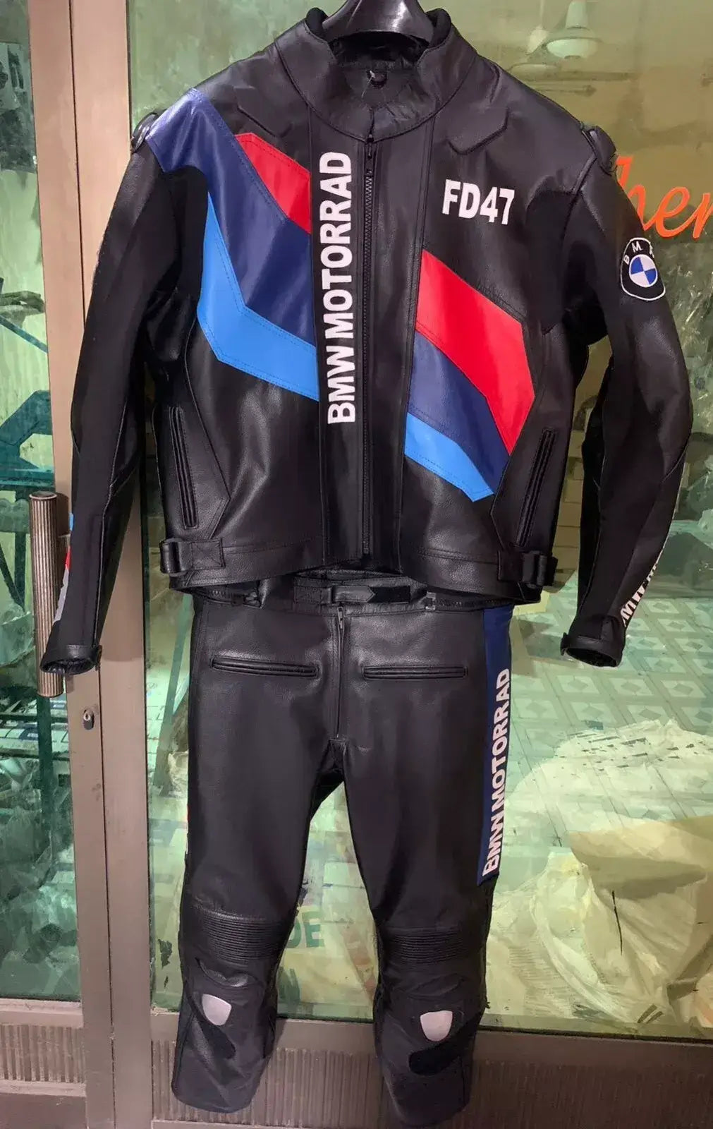BMW Motorrad Black Racing Motorcycle 2 Piece Genuine Cowhide Leather Suit