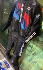 BMW Motorrad Black Racing Motorcycle 2 Piece Genuine Cowhide Leather Suit