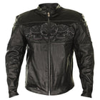 MENS DARK BLACK CRUISING MOTORCYCLE LEATHER SKULL RACING JACKET
