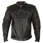 MENS DARK BLACK CRUISING MOTORCYCLE LEATHER SKULL RACING JACKET