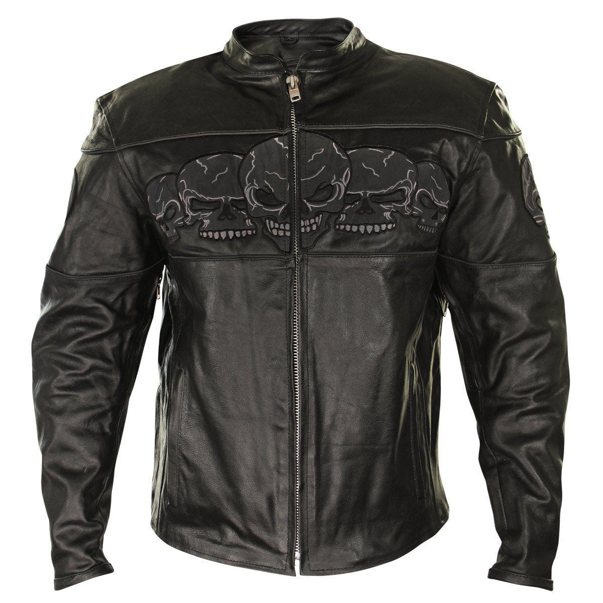 MENS DARK BLACK CRUISING MOTORCYCLE LEATHER SKULL RACING JACKET