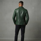 Men's Olive Green Leather Field Jacket - Leather Outlet