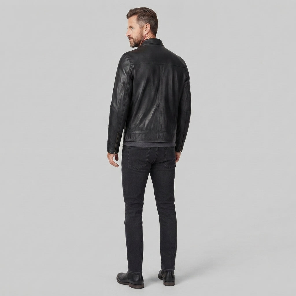 Men's Vintage Black Cafe Racer Leather Jacket - Leather Outlet