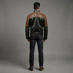Men's Brown and Black Cafe Racer Leather Jacket - Leather Outlet