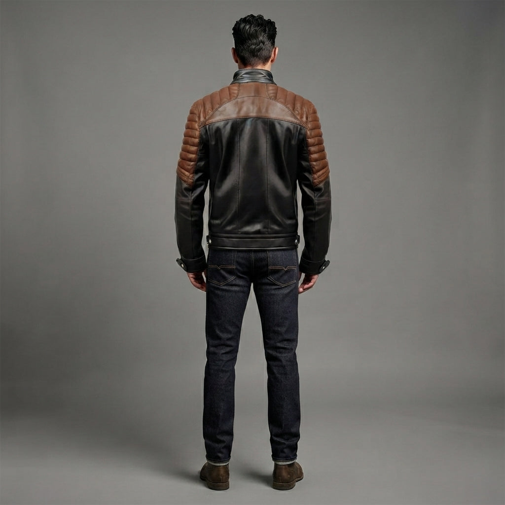 Men's Tan Brown Cafe Racer Leather Jacket - Leather Outlet