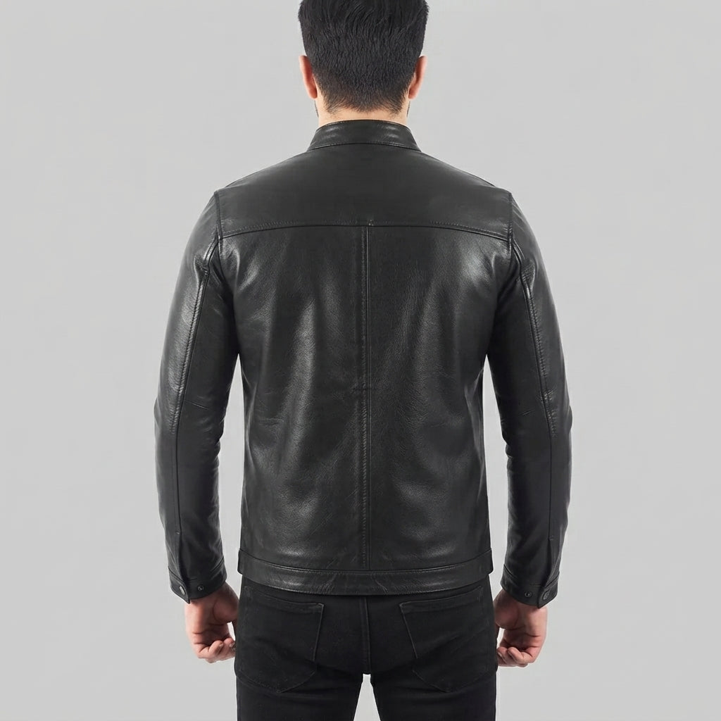 Men's Black Biker Leather Jacket - Leather Outlet
