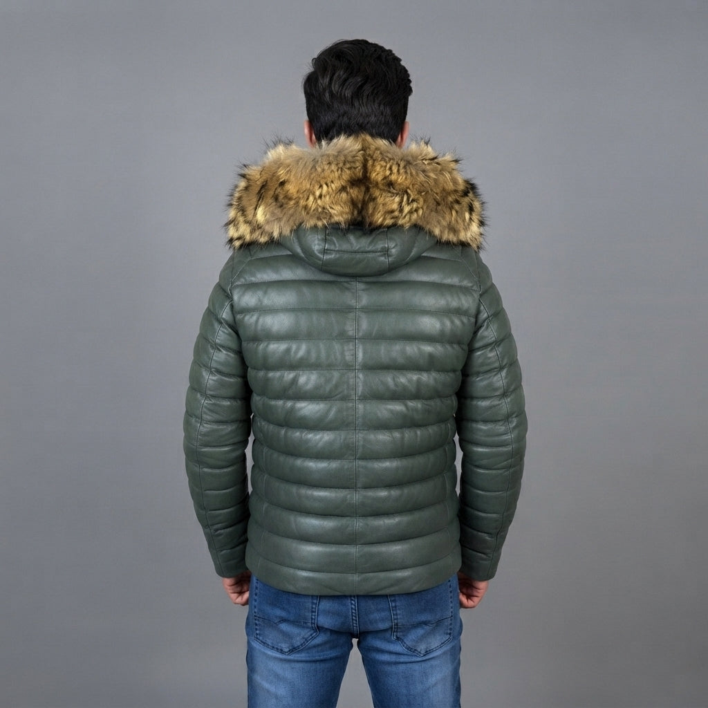 Men's Zinc & Skin Down Leather Jacket - Leather Outlet