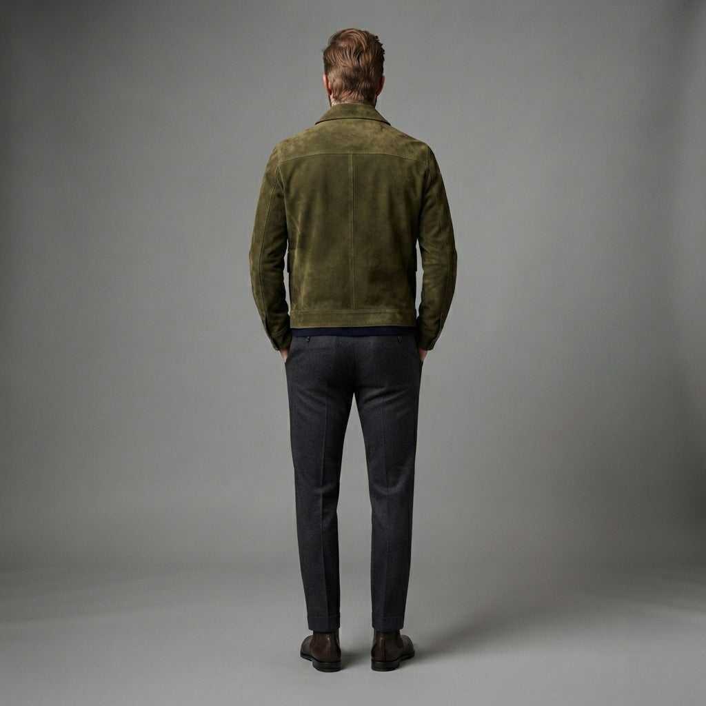 Men's Green Classic Suede Leather Jacket - Leather Outlet
