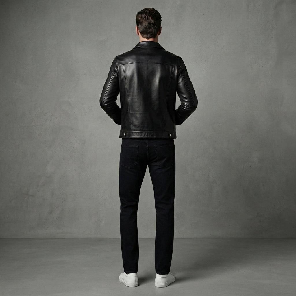Men's Leather Button-Up Trucker Jacket - Leather Outlet